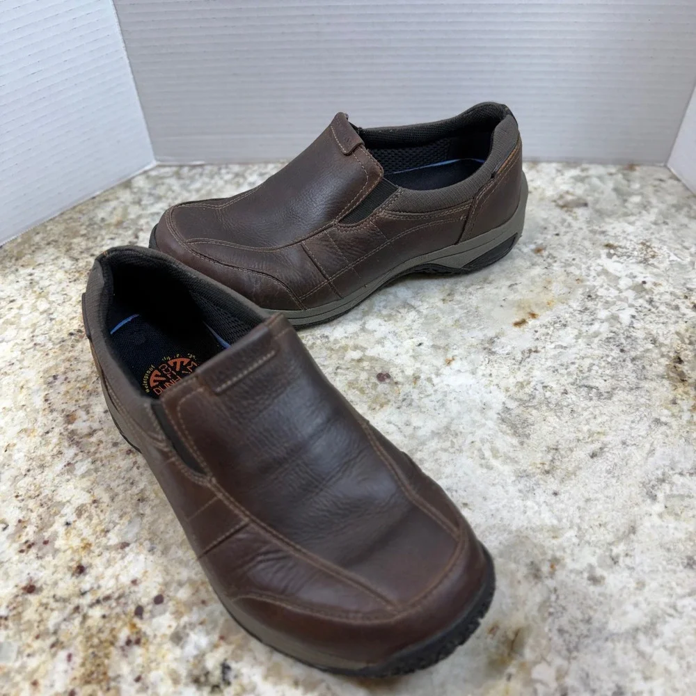 Dunham Litchfield Mens 8 4E Extra Wide Brown Leather Waterproof Slip On Shoes